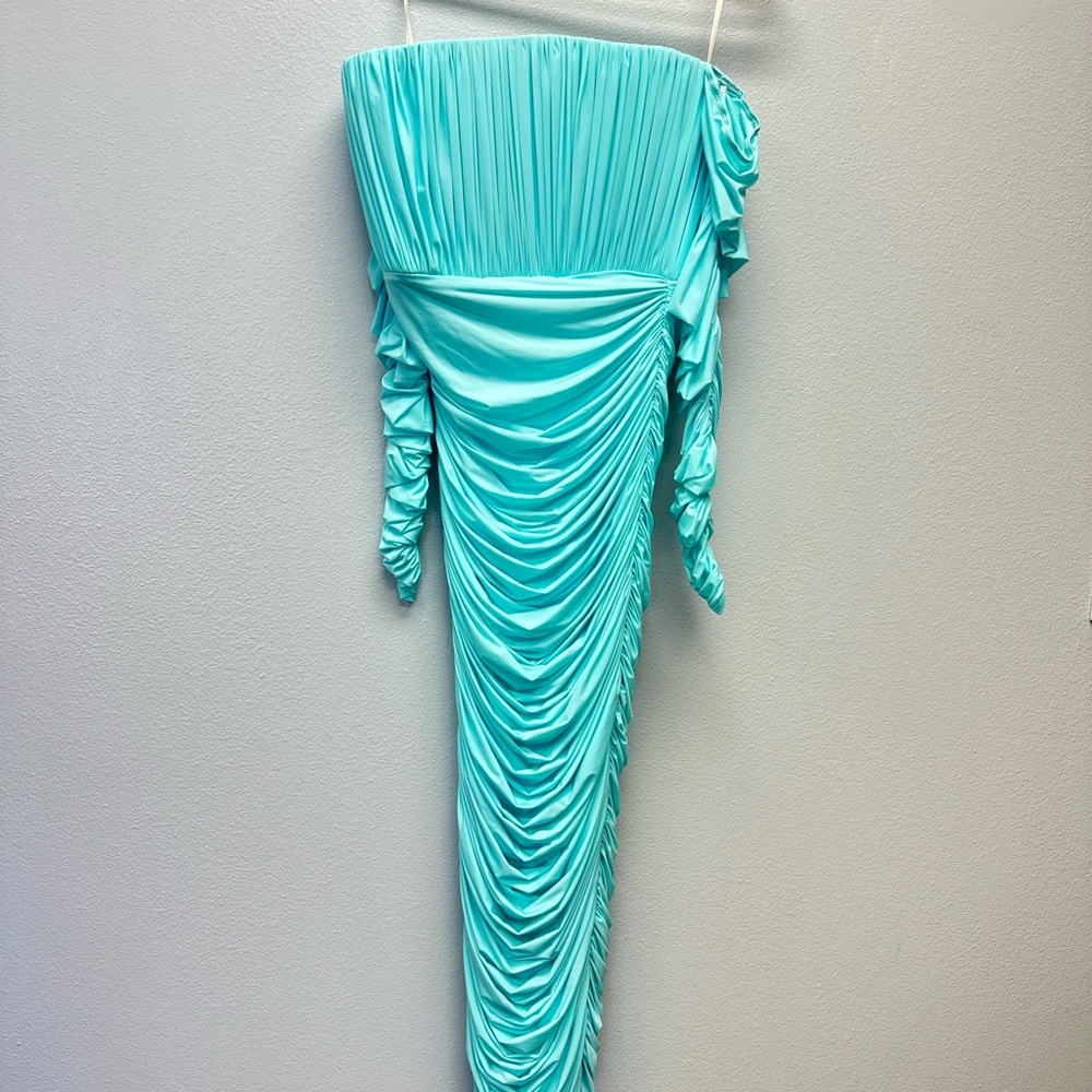 Alex Perry Blue Asymmetrical Ruched Bodycon Dress